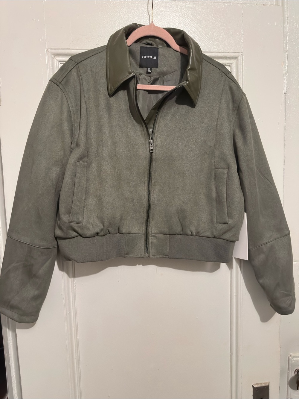 NWT Forever 21 Olive Green Cropped Bomber Jacket. Size XL.